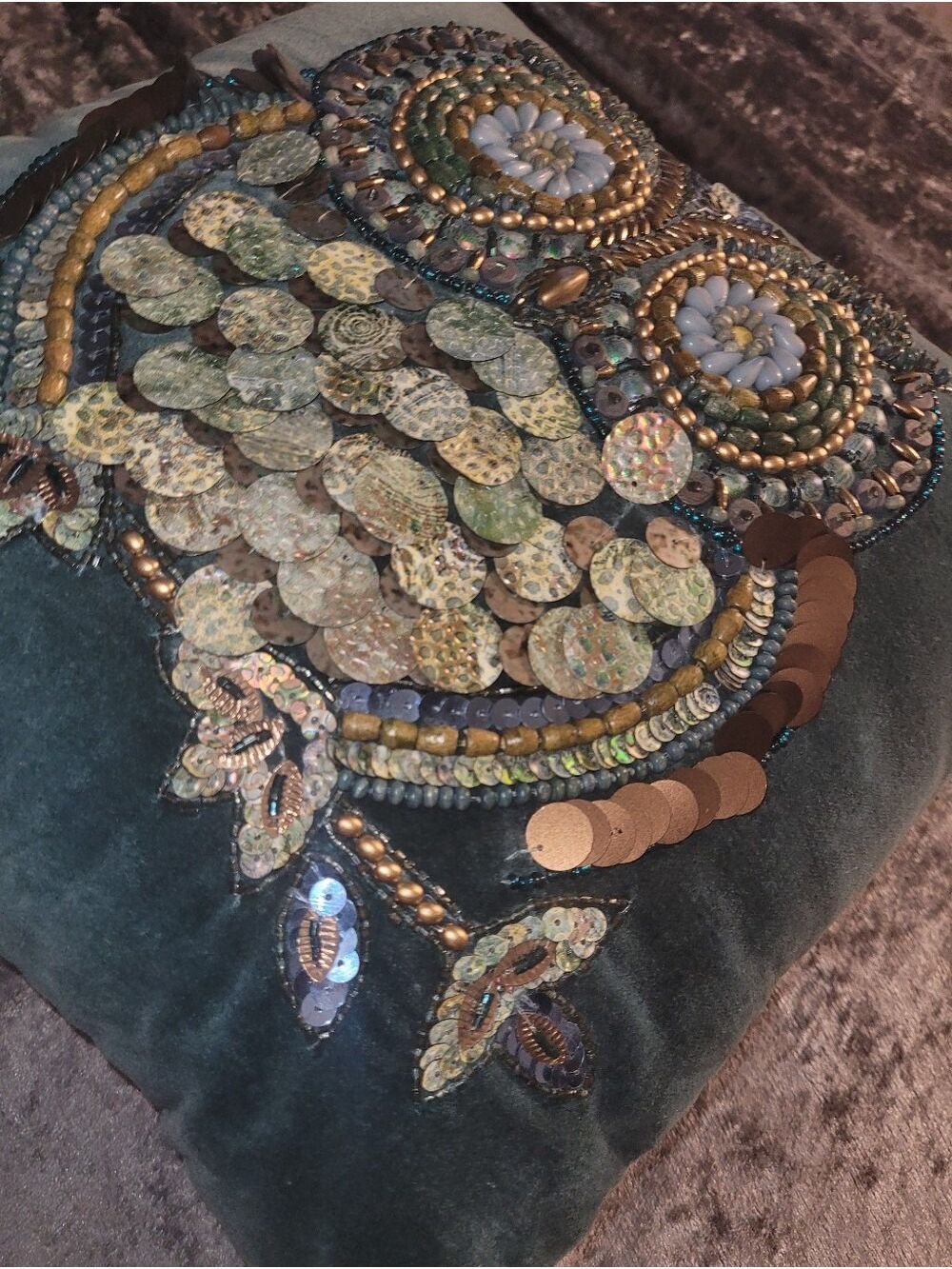 Pier 1 Velvet Boho Owl Pillow Beaded And Sequin - Picture 6 of 6